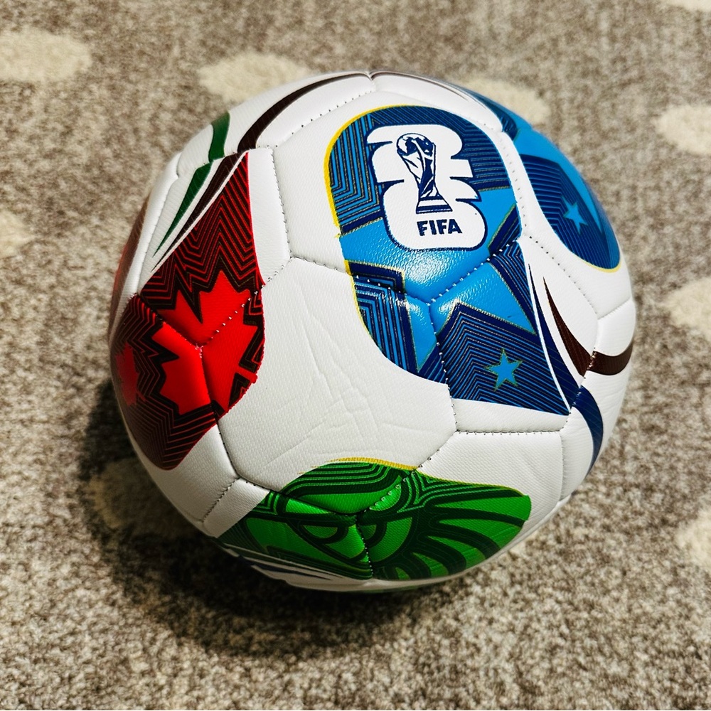 FIFA World Cup Logo Soccer Ball - White with Red, Blue & Green Panels
